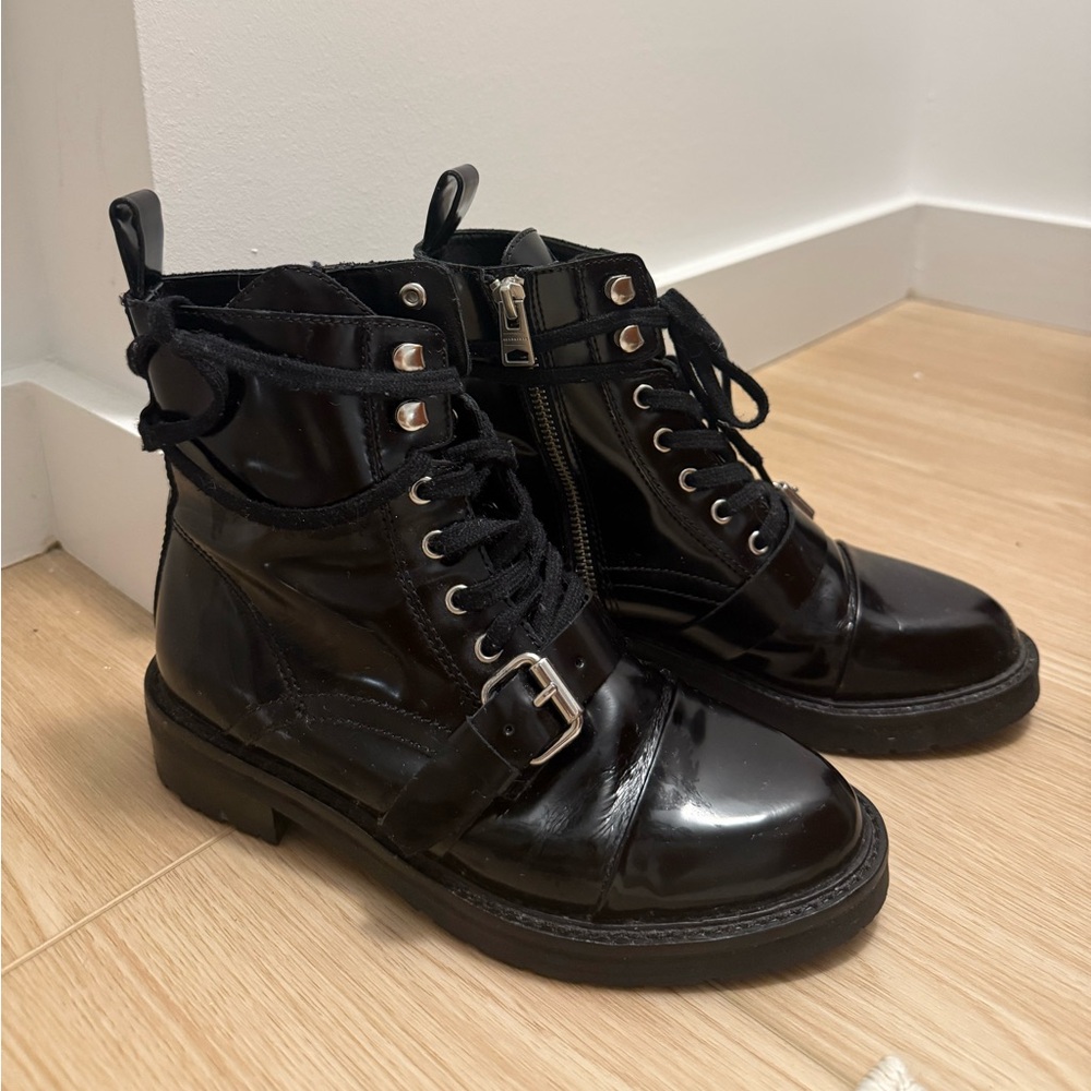 All Saints Glossy Black Combat Boots